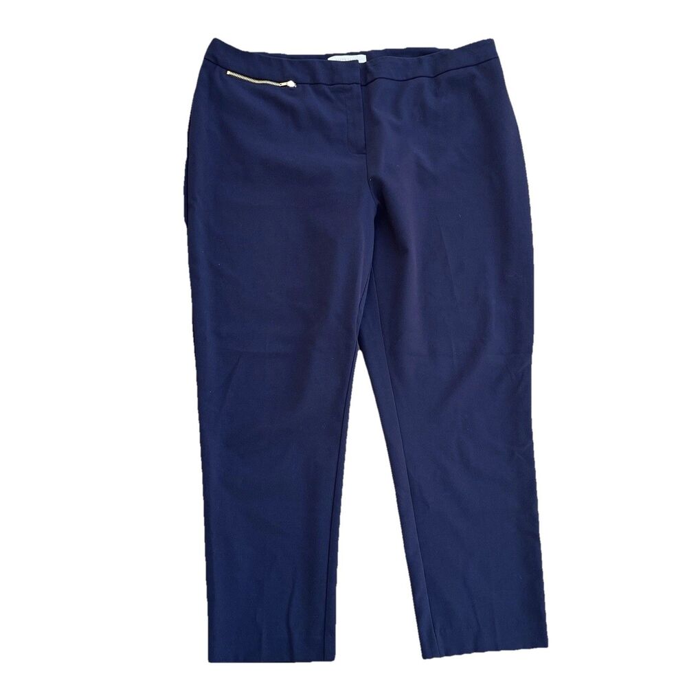 Ellen Tracy Women Navy Blue Slacks Trousers Size 14 Flat Front Zip